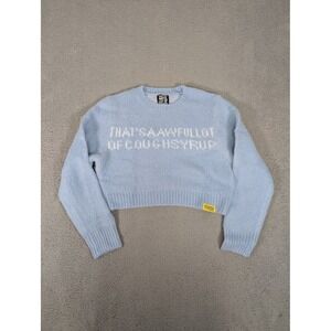 Thats A Awful Lot Of Cough Syrup Sweater Womens Large Blue Mohair Crop Pullover
